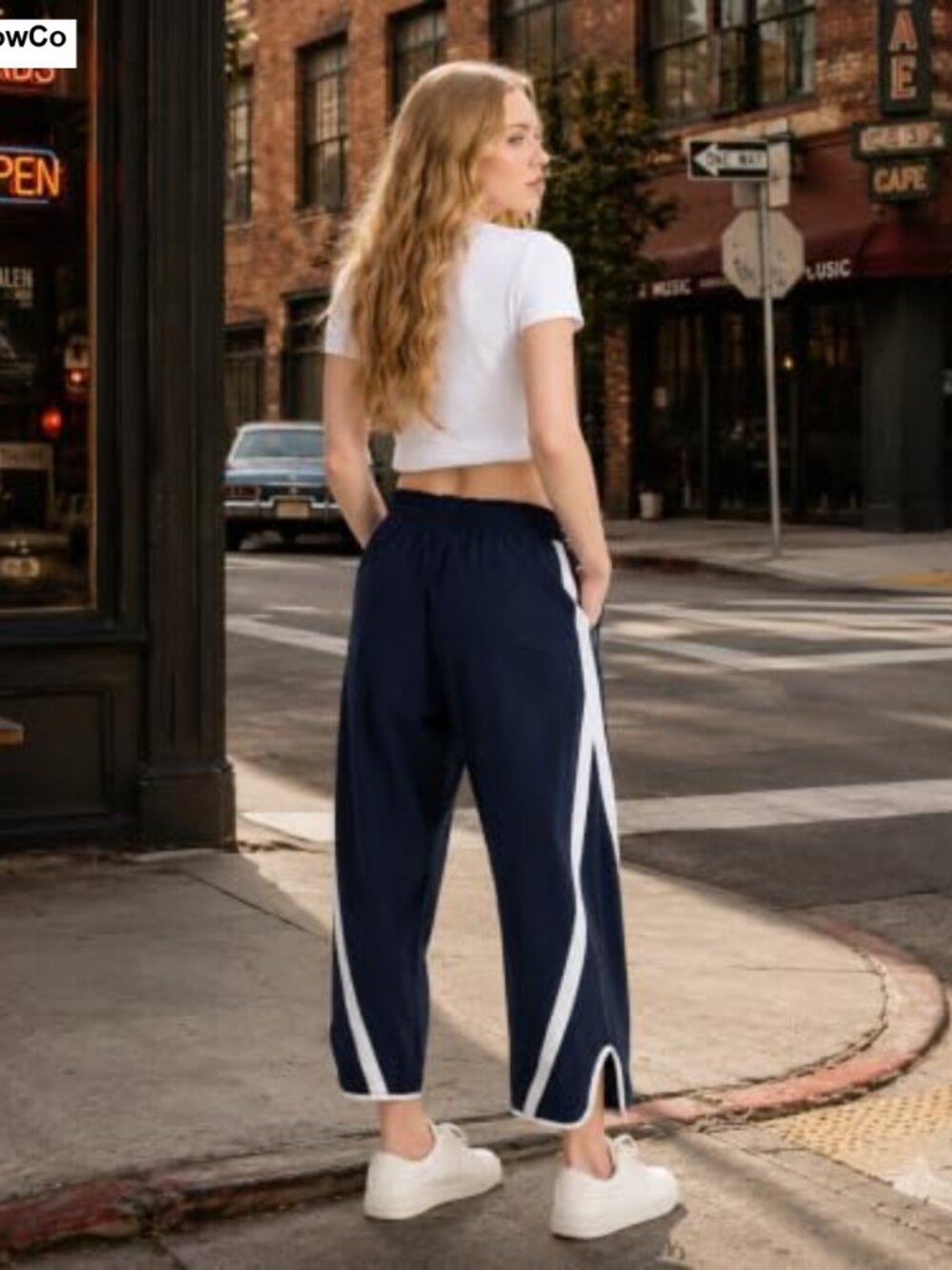 Women's Wide Leg Track Pants Y2K Striped Baggy Cropped Activewear - Picture 5 of 6